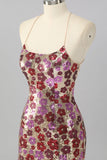 Sparkly Red Floral Sequin Tight Short Criss Cross Back Cocktail Dress