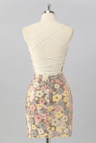 Sparkly Yellow Sequin Floral Lace up Back Tight Short Cocktail Dress
