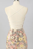 Sparkly Yellow Sequin Floral Lace up Back Tight Short Cocktail Dress