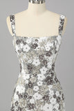 Silver Sequins Tight Short Sparkly Cocktail Dress with Slit