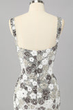 Silver Sequins Tight Short Sparkly Cocktail Dress with Slit