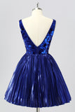 Golden A Line Mirror Short Metallic Cocktail Dress