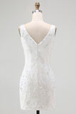 Sparkly White Sequins Bodycon V-Neck Short Cocktail Dress