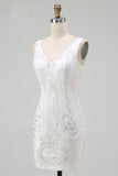 Sparkly White Sequins Bodycon V-Neck Short Cocktail Dress