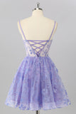 Sparkly Purple Floral Corset A Line Short Cocktail Dress