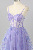 Sparkly Purple Floral Corset A Line Short Cocktail Dress