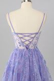 Sparkly Purple Floral Corset A Line Short Cocktail Dress