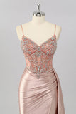 Blush Corset Beaded Mermaid Long Prom Dress with Slit