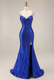 Sparkly Beaded Mermaid Royal Blue Long Prom Dress