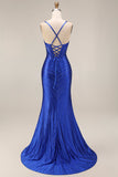 Sparkly Beaded Mermaid Royal Blue Long Prom Dress