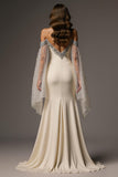 Sparkly Ivory Mermaid Off the Shoulder Long Formal Dress with Cape