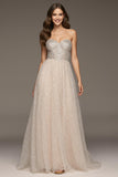 Sparkly Ivory Sweetheart Sequin A-Line Maxi Formal Dress