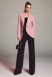 Black Pink Peak Lapel 2 Piece Long Sleeves Striped Prom Suits with Pockets