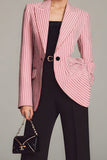 Black Pink Peak Lapel 2 Piece Long Sleeves Striped Prom Suits with Pockets