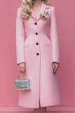Pink Single Breasted Notched Lapel Floral Midi Blazer Dress
