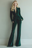 Dark Green Velvet 2 Piece Prom Suits with Pockets