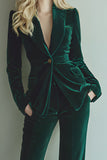 Dark Green Velvet 2 Piece Prom Suits with Pockets