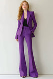 Dark Purple Peak Lapel 2 Piece Prom Suits with Pockets with Sleeves