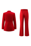 Red Notched Lapel 2 Piece Long Sleeves Prom Suits with Pockets