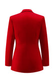 Red Notched Lapel 2 Piece Long Sleeves Prom Suits with Pockets