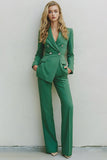 Green Long Sleeves 2 Piece Prom Suits with Pockets