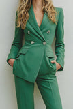 Green Long Sleeves 2 Piece Prom Suits with Pockets