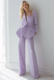 Lilac Long Sleeves 2 Piece Prom Suits with Belt