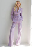 Lilac Notched Lapel 2 Piece Long Sleeves Prom Suits with Belt