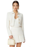 White Single Breasted 2 Piece A Line Short Tweed Outfits