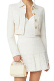 White Single Breasted 2 Piece A Line Short Tweed Outfits