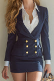 Navy Pencil Double Breasted 2 Piece Short Business Suits