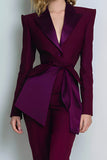 Burgundy Peak Lapel 2 Piece Prom Suits with Sash