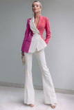 White Peak Lapel 2 Piece Patchwork Prom Suits with Pockets