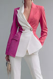 White Peak Lapel 2 Piece Patchwork Prom Suits with Pockets