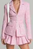 Pink 2 Piece Single Breasted A Line Short Pageant Tweed Outfits with Pockets