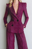 Fuchsia 2 Piece Long Sleeves Double Breasted Prom Suits