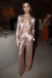 Sparkly Blush 2 Piece Satin Notched Lapel Long Sleeves Prom Suits