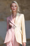 Pink Ivory Notched Lapel Patchwork Long Sleeves Prom Blazer