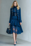 Dark Blue Long Sleeves Double Breasted Prom Blazer