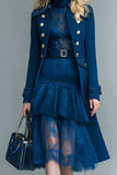Dark Blue Long Sleeves Double Breasted Prom Blazer