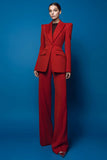 Red Peak Lapel 2 Piece One Button Long Sleeves Prom Suits