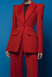 Red Peak Lapel 2 Piece One Button Long Sleeves Prom Suits