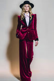 Burgundy Velvet 2 Piece Peak Lapel Long Sleeves Prom Suits