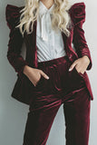 Burgundy Velvet 2 Piece Long Sleeves Prom Suits