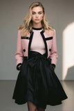 Black Pink A Line 2 Piece Short Tweed Outfits with Bow