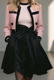 Black Pink A Line 2 Piece Short Tweed Outfits with Bow