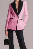 Black Pink 2 Piece Long Sleeves Peak Lapel Tweed Outfits