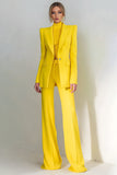 Yellow 2 Piece One Button Peak Lapel Long Sleeves Prom Suits
