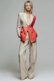 Khaki Red 2 Piece Peak Lapel Patchwork One Button Long Sleeves Prom Suits