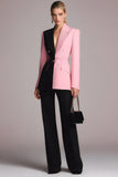 Black Pink 2 Piece Peak Lapel Long Sleeves Patchwork Prom Suits with Buttons